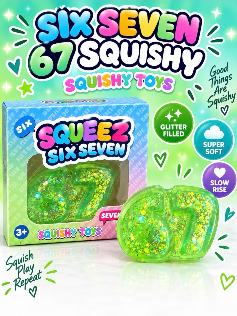 Six Seven Glitter-Filled Squishy Toy - Green 67